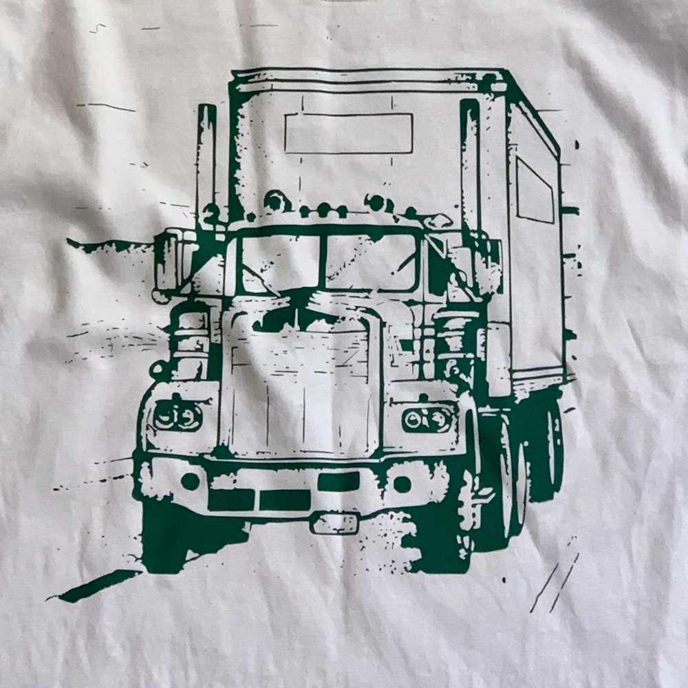 Handmade Trucker T-Shirt on Lands End Long Sleeve T-Shirt.  1970s Semi Truck